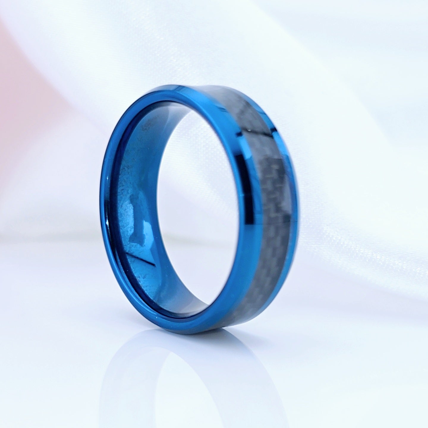 Blue With Black Carbon Fiber Tungsten Unisex Couple Wedding Bands-Black Diamonds New York