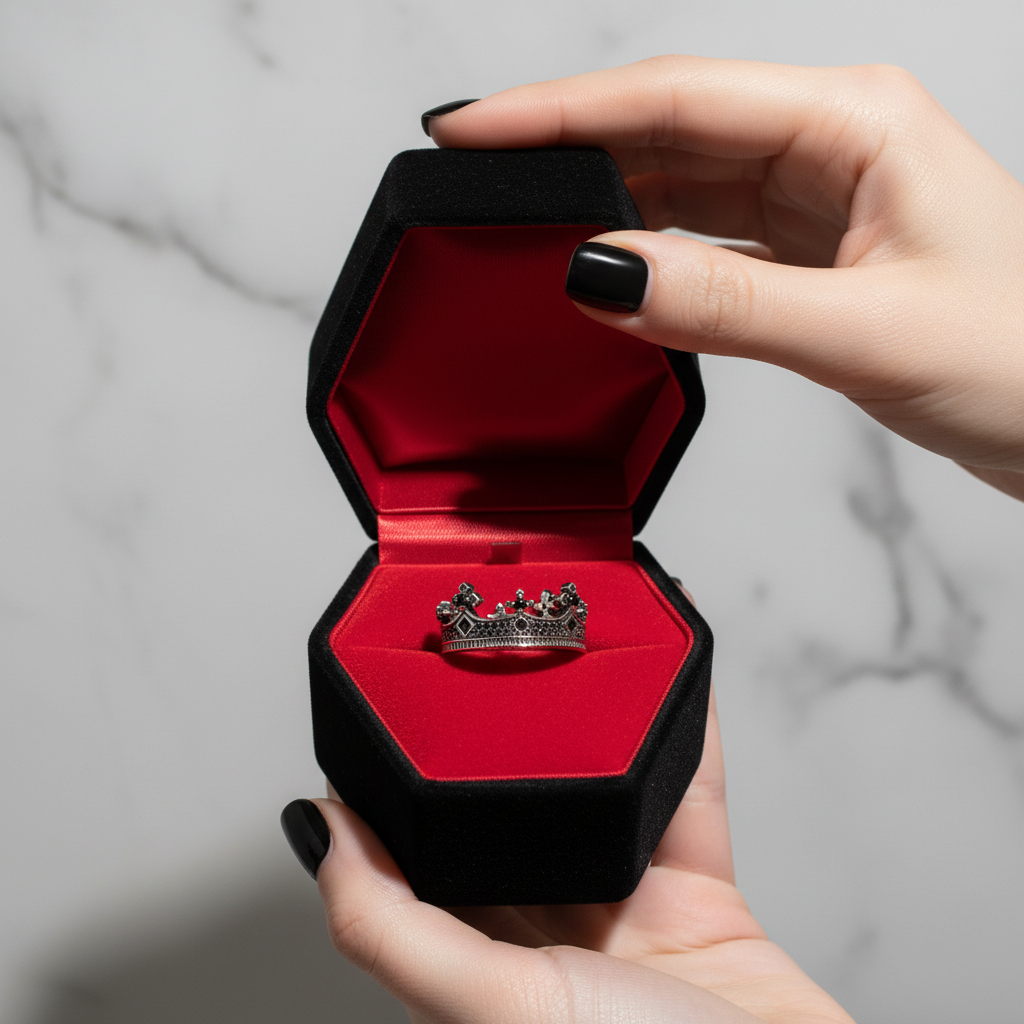 European Option Punk Victorian Crown Ring-Black Diamonds New York