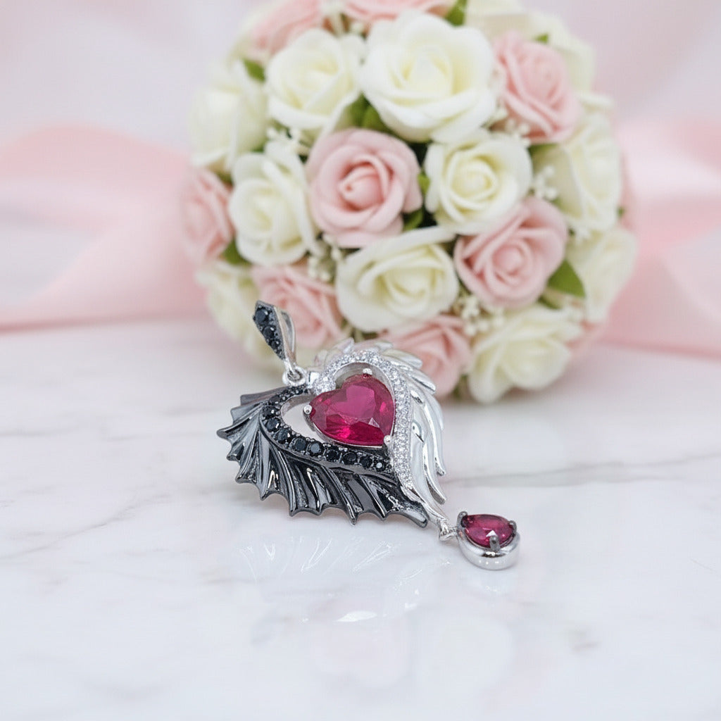 Heart-Shaped Wings with Spinel & Diamonds Pendant-Black Diamonds New York