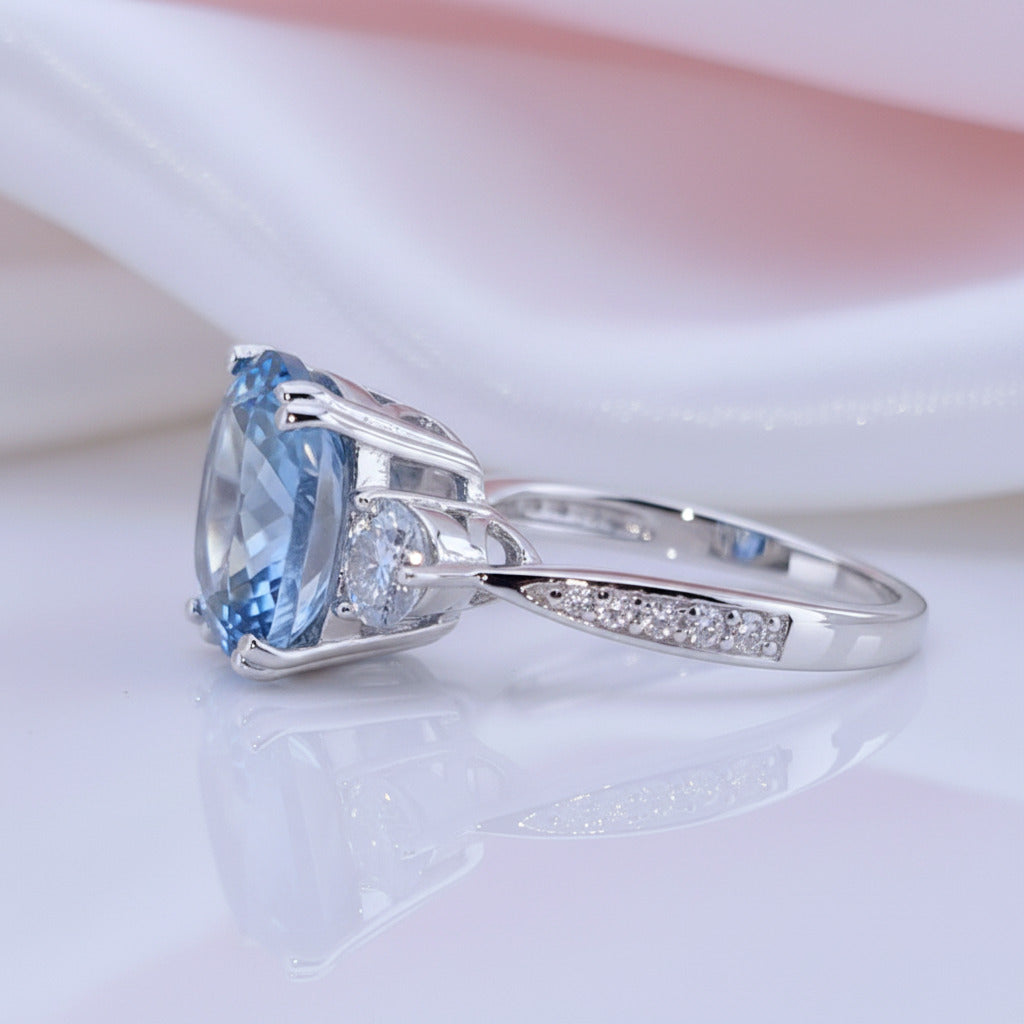 5.22 Ct Natural Lolite Blue Mystic Quartz Engagement Ring-Black Diamonds New York