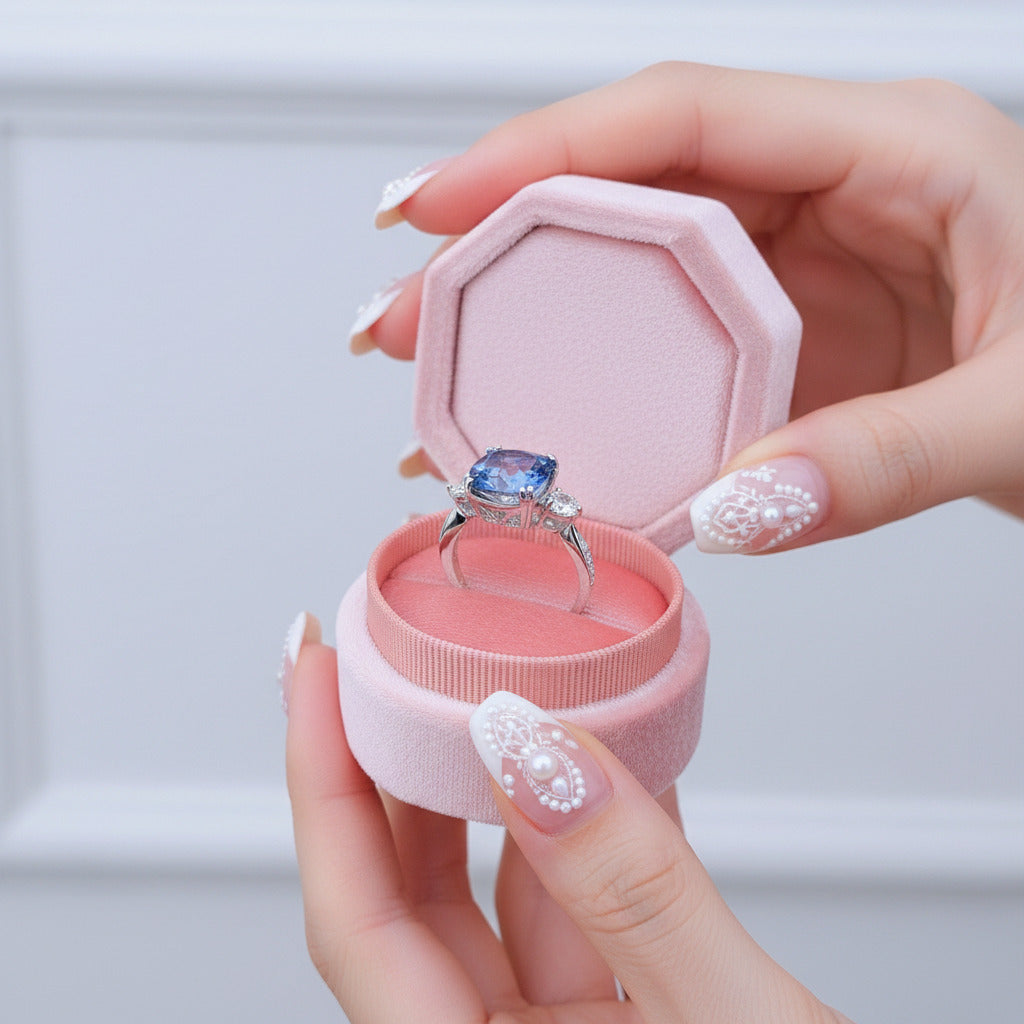 5.22 Ct Natural Lolite Blue Mystic Quartz Engagement Ring-Black Diamonds New York