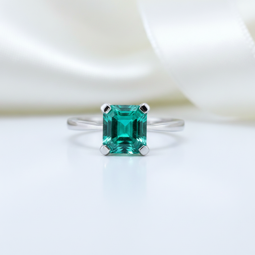Classic 3.0 Ct Asscher Cut Colombian Cultivated Emerald Engagement Ring-Black Diamonds New York