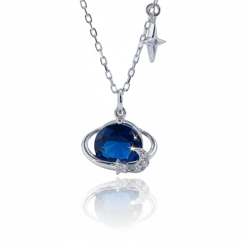 Saturn and Star Pendant with Diamond Option Necklace-Black Diamonds New York