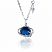 Saturn and Star Pendant with Diamond Option Necklace-Black Diamonds New York