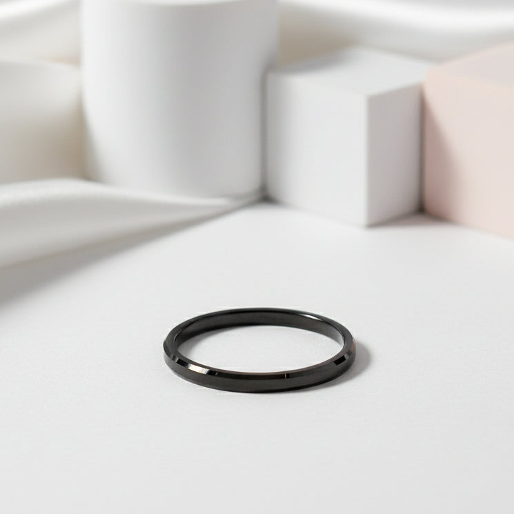 Beveled Edges & Brushed 2mm Tungsten Wedding Band-Black Diamonds New York