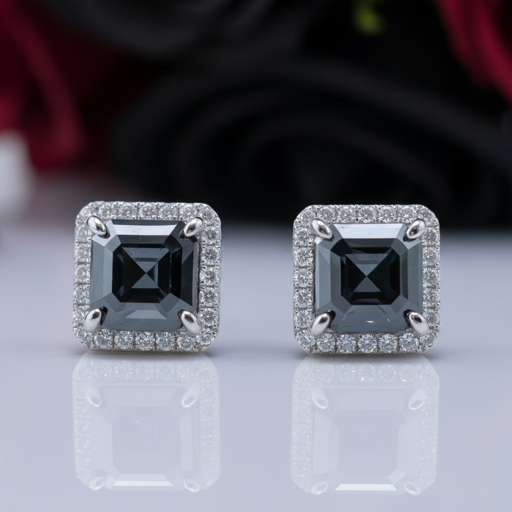 1.0 Ct Asscher Cut Diamond Stud Earrings-Black Diamonds New York