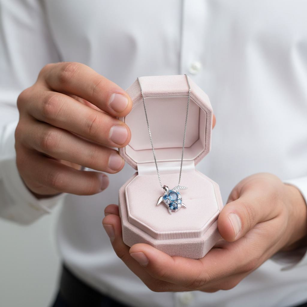 Blue Spinel Sea Turtle Pendant Necklace with Diamond-Black Diamonds New York