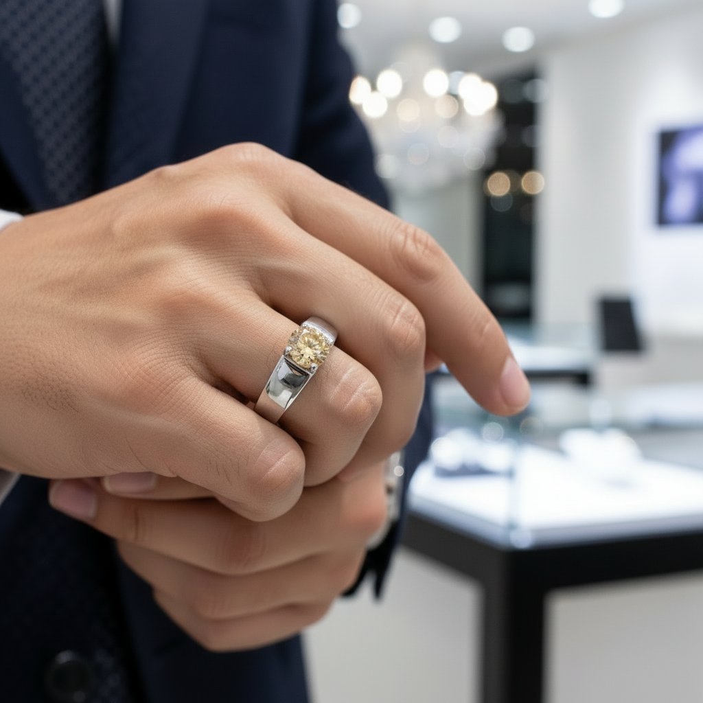 2 Carat Yellow Diamond Men's Diamond Ring-Black Diamonds New York