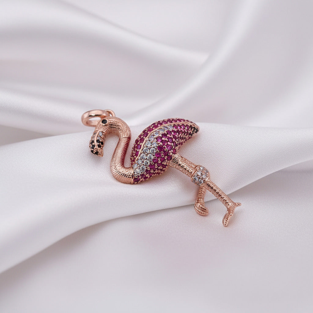 Unique Rose Gold Punk-Option Flamingo Pendant-Black Diamonds New York