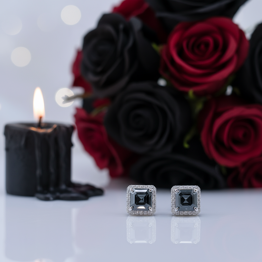 1.0 Ct Asscher Cut Diamond Stud Earrings-Black Diamonds New York