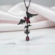 Bat Shaped Natural Garnet Vintage Gothic Punk Necklace-Black Diamonds New York