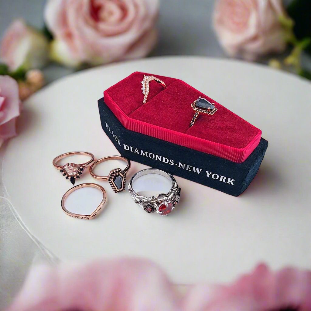 Married Till Buried Personalized Coffin Ring Box-Black Diamonds New York