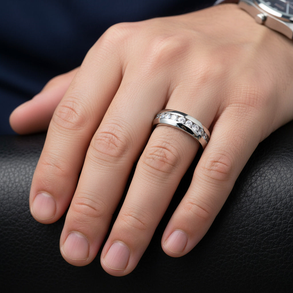 Titanium Men's Wedding Band with Diamond-Black Diamonds New York