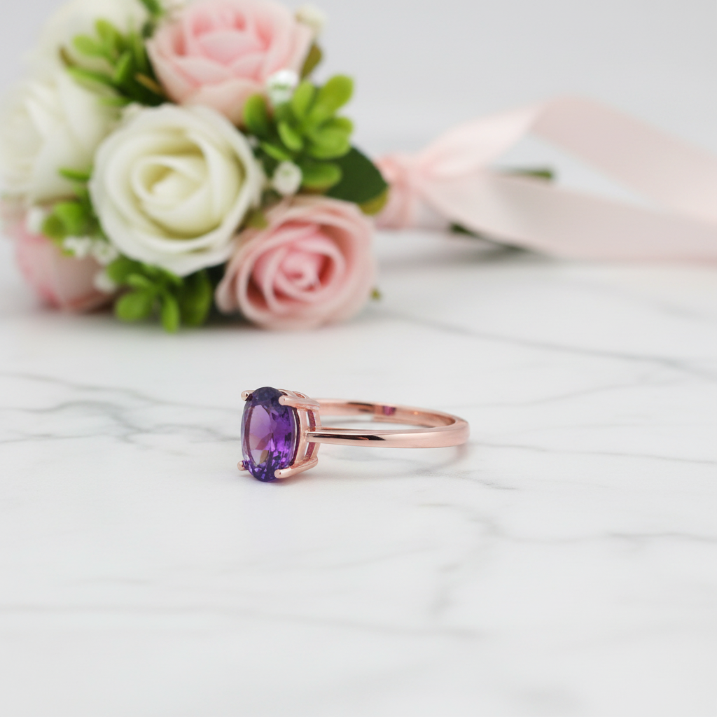 Purple Amethyst Diamond Option Ring in Rose Gold-Black Diamonds New York