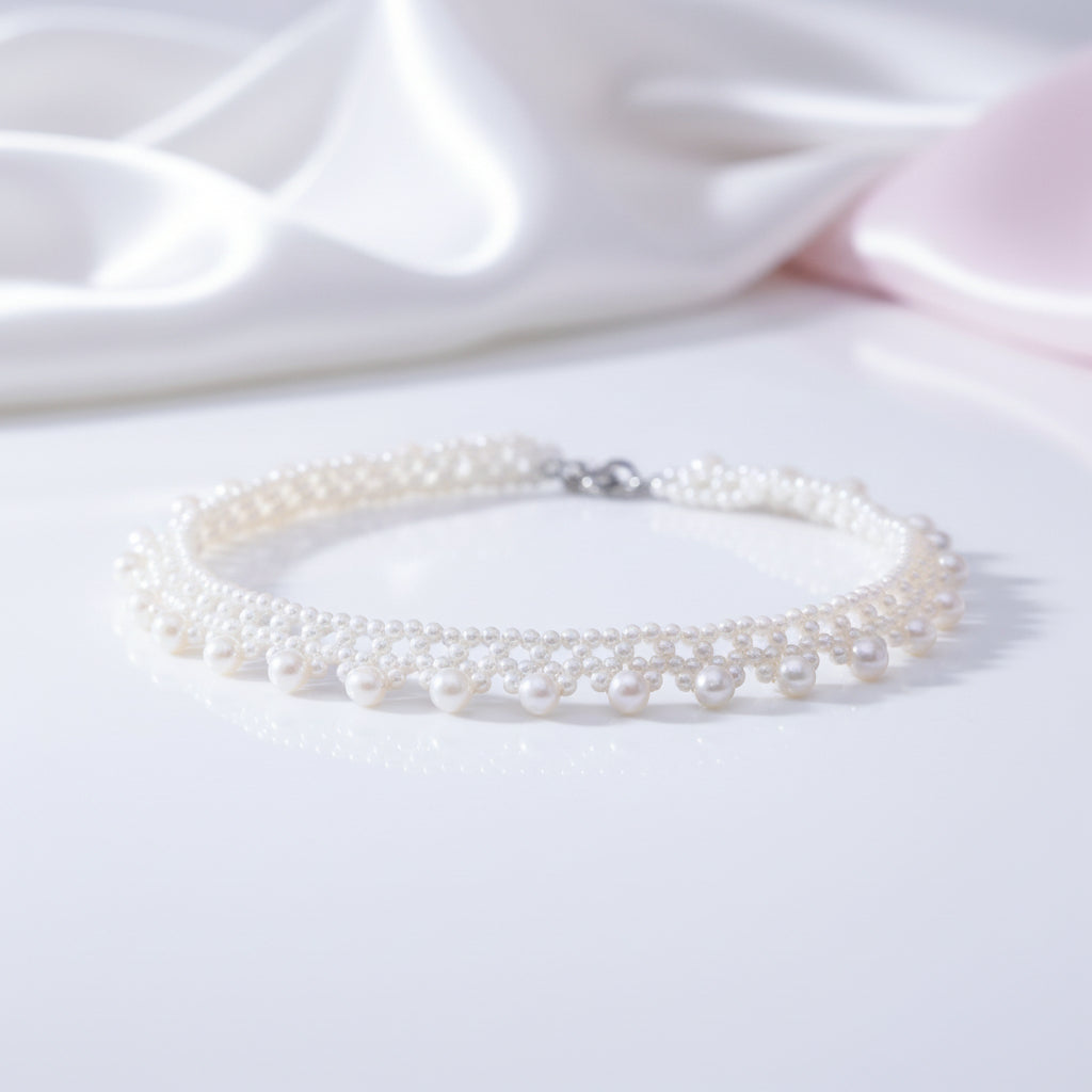 Multi-Row White Freshwater Pearl Necklace-Black Diamonds New York