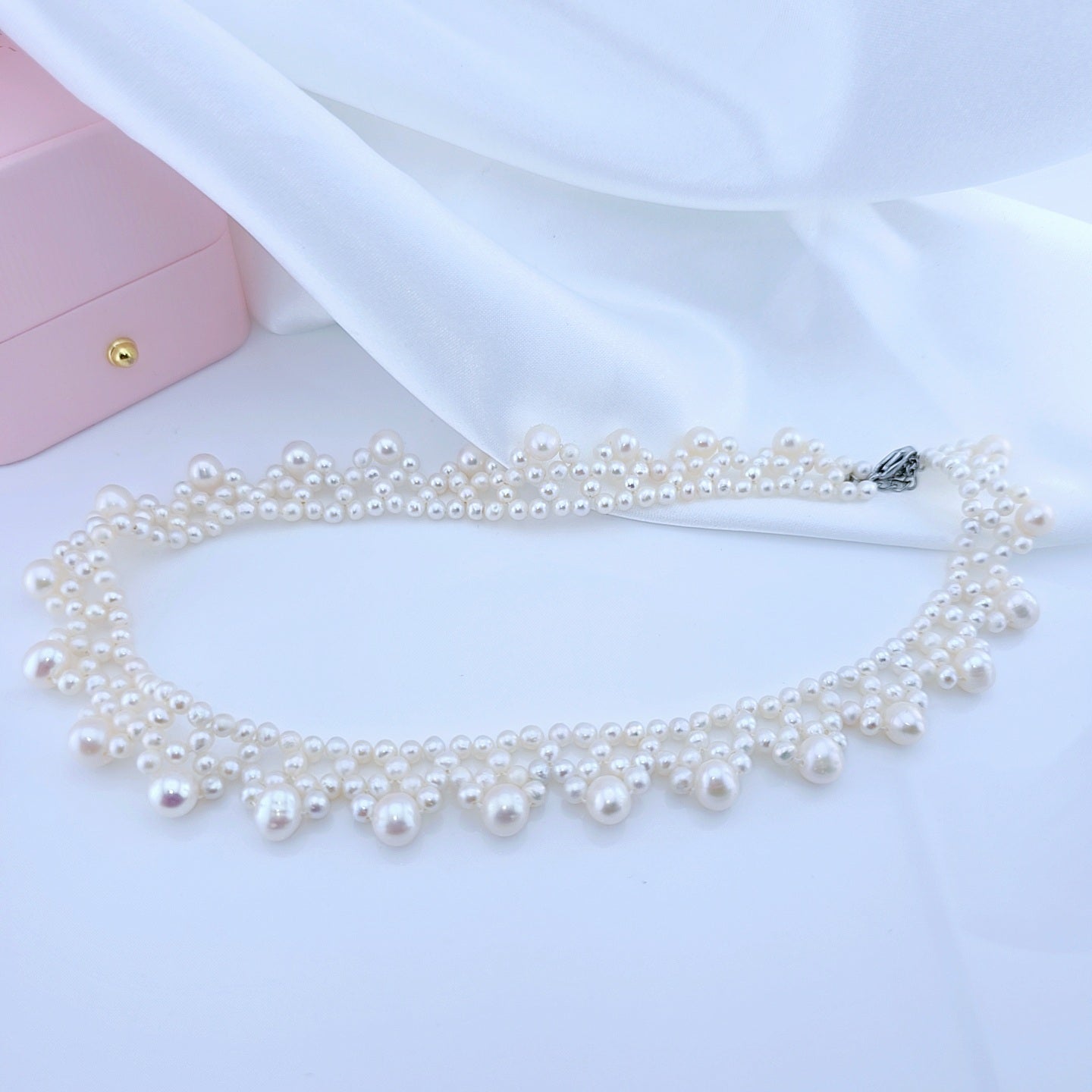 Multi-Row White Freshwater Pearl Necklace-Black Diamonds New York