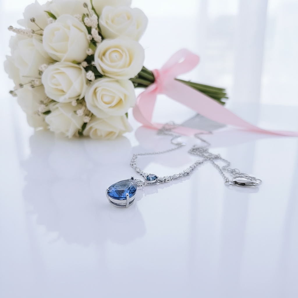 Pear-cut Lolite Blue Mystic Quartz Pendant Necklace-Black Diamonds New York