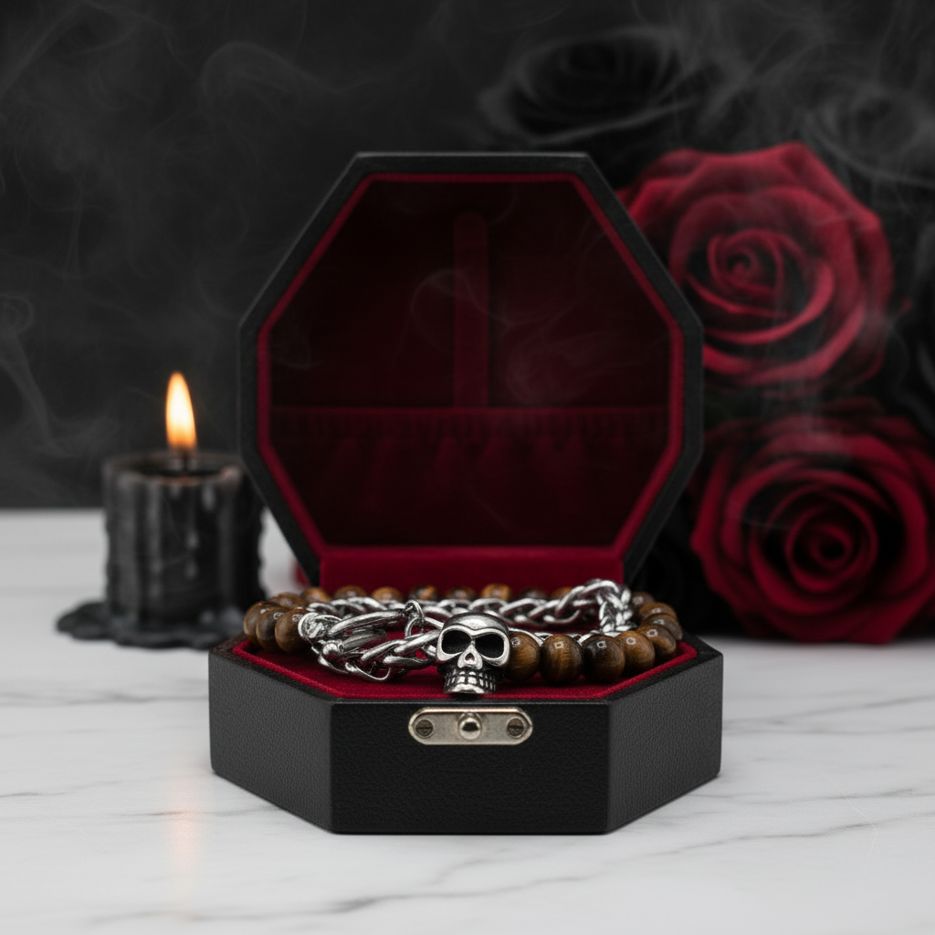 Skull Charm Double Layered Black Lava Bead Bracelet-Black Diamonds New York