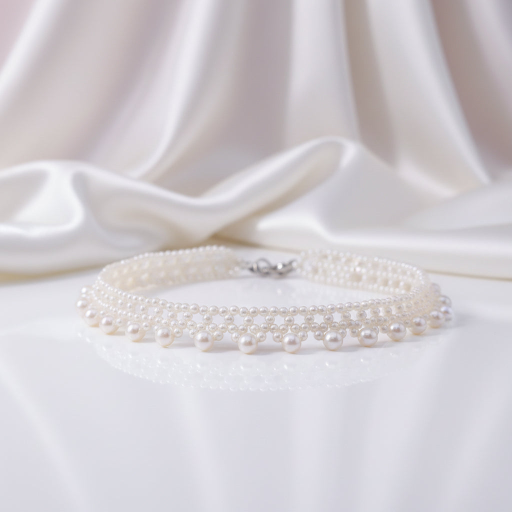 Multi-Row White Freshwater Pearl Necklace-Black Diamonds New York