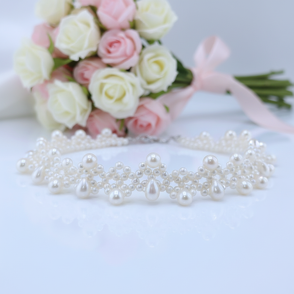 Multi-Row White Freshwater Pearl Necklace-Black Diamonds New York