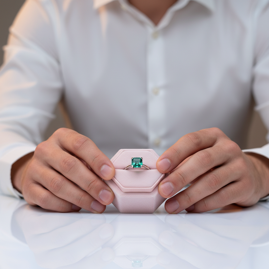 Classic 3.0 Ct Asscher Cut Colombian Cultivated Emerald Engagement Ring-Black Diamonds New York