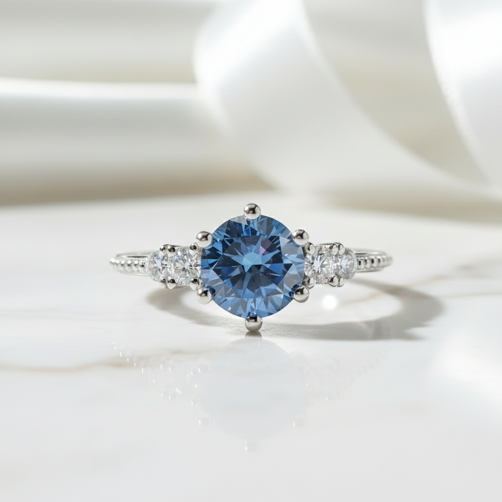 1.0 Ct VVS1 Blue Diamond Option Classic Engagement Ring-Black Diamonds New York