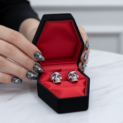 Cool Skull Pink Heart-shaped Diamond Stud Earrings-Black Diamonds New York