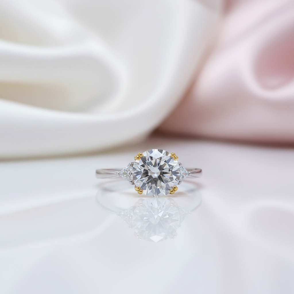 3.0 Ct Round Cut Crackling Diamond Option Engagement Ring-Black Diamonds New York