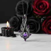 Handmade Angel's Wing Amethyst Gemstone Necklace-Black Diamonds New York