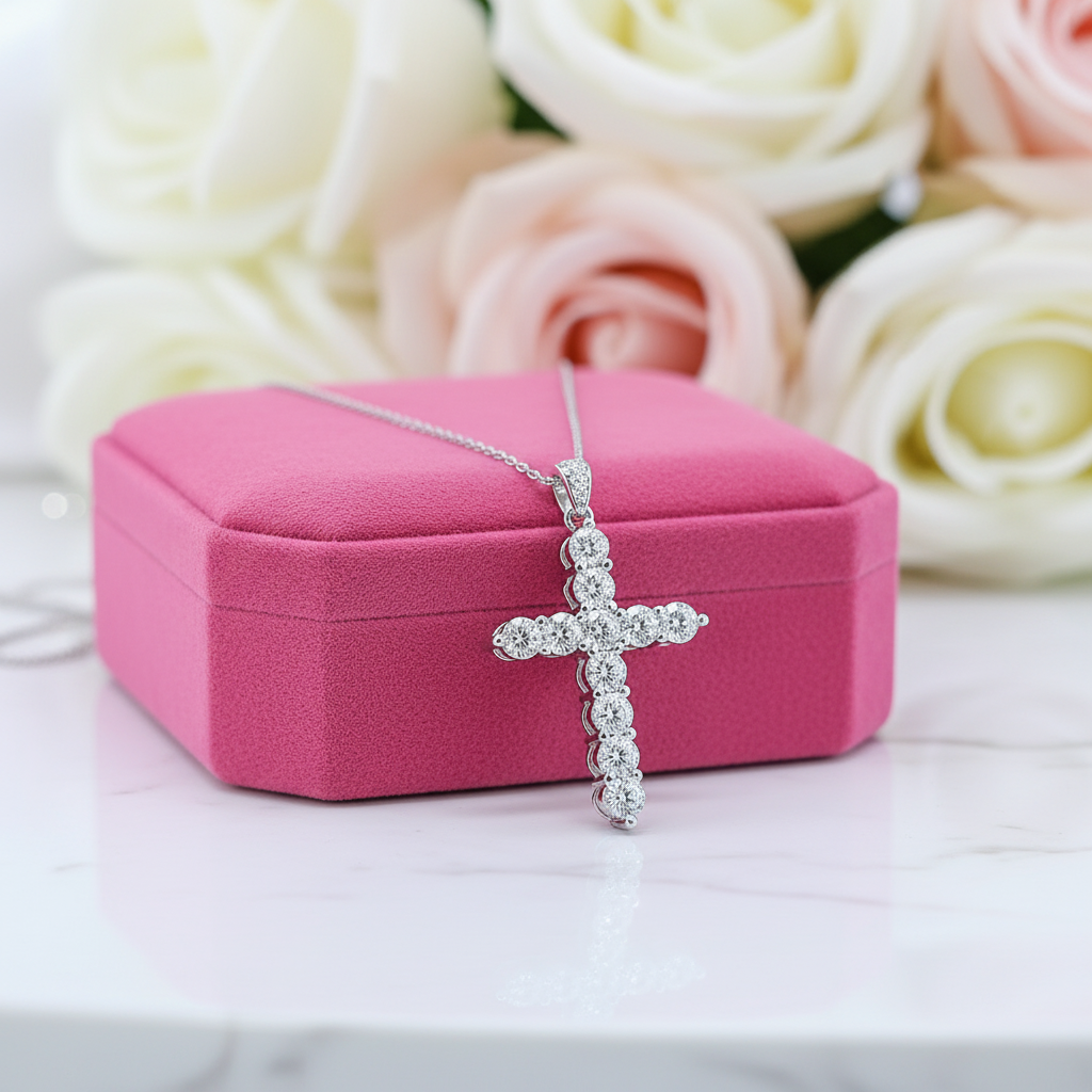 Round Full Diamond Cross Pendant Necklace-Black Diamonds New York