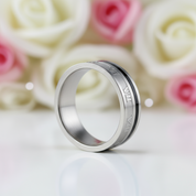 Roman Numbers Solid Stainless Steel Men's Ring Band-Black Diamonds New York