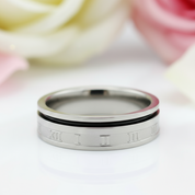 Roman Numbers Solid Stainless Steel Men's Ring Band-Black Diamonds New York