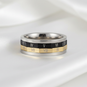 Roman Numbers Stainless Steel Rotatable Men's Ring Band-Black Diamonds New York