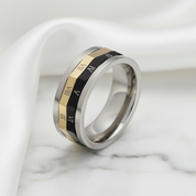 Roman Numbers Stainless Steel Rotatable Men's Ring Band-Black Diamonds New York