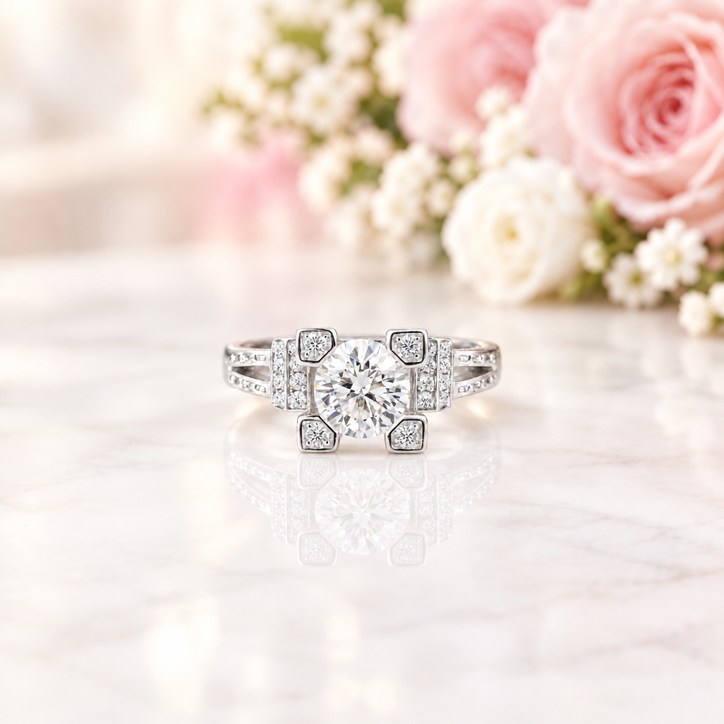 Romantic Eiffel Tower Diamond Option Engagement Ring-Black Diamonds New York