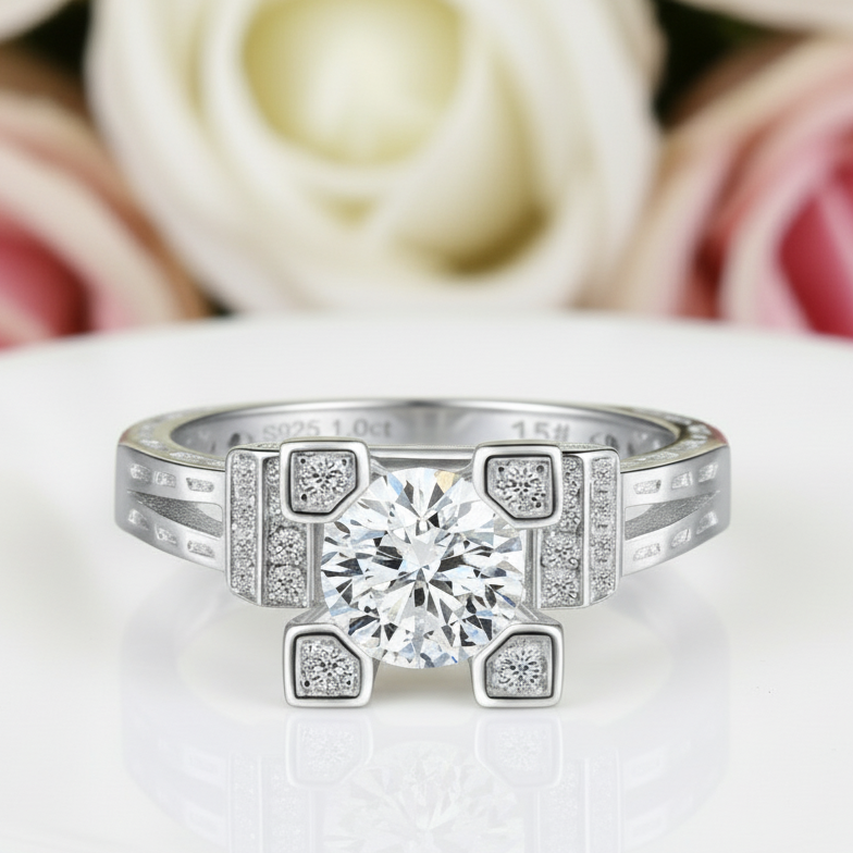 Romantic Eiffel Tower Diamond Engagement Ring-Black Diamonds New York