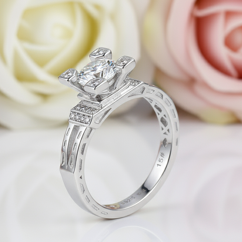 Romantic Eiffel Tower Diamond Engagement Ring-Black Diamonds New York