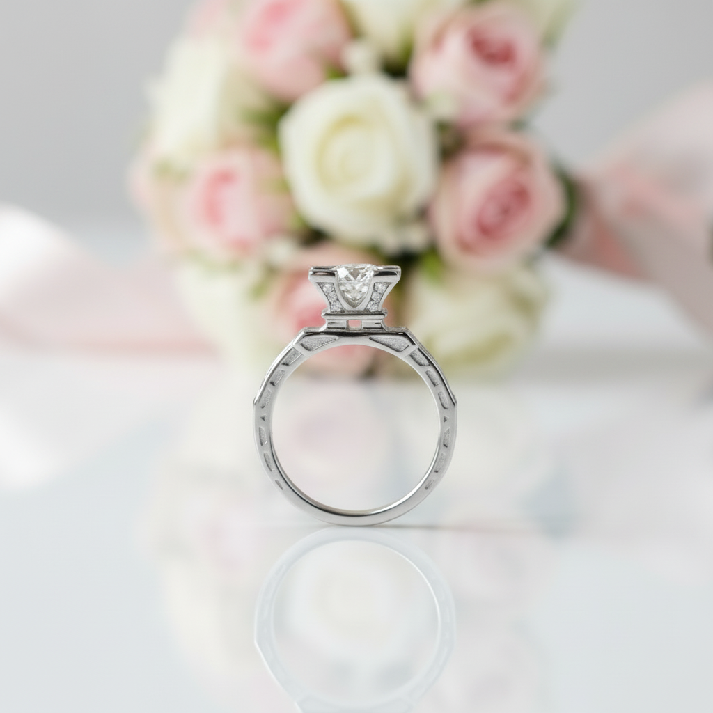 Romantic Eiffel Tower Diamond Option Engagement Ring-Black Diamonds New York