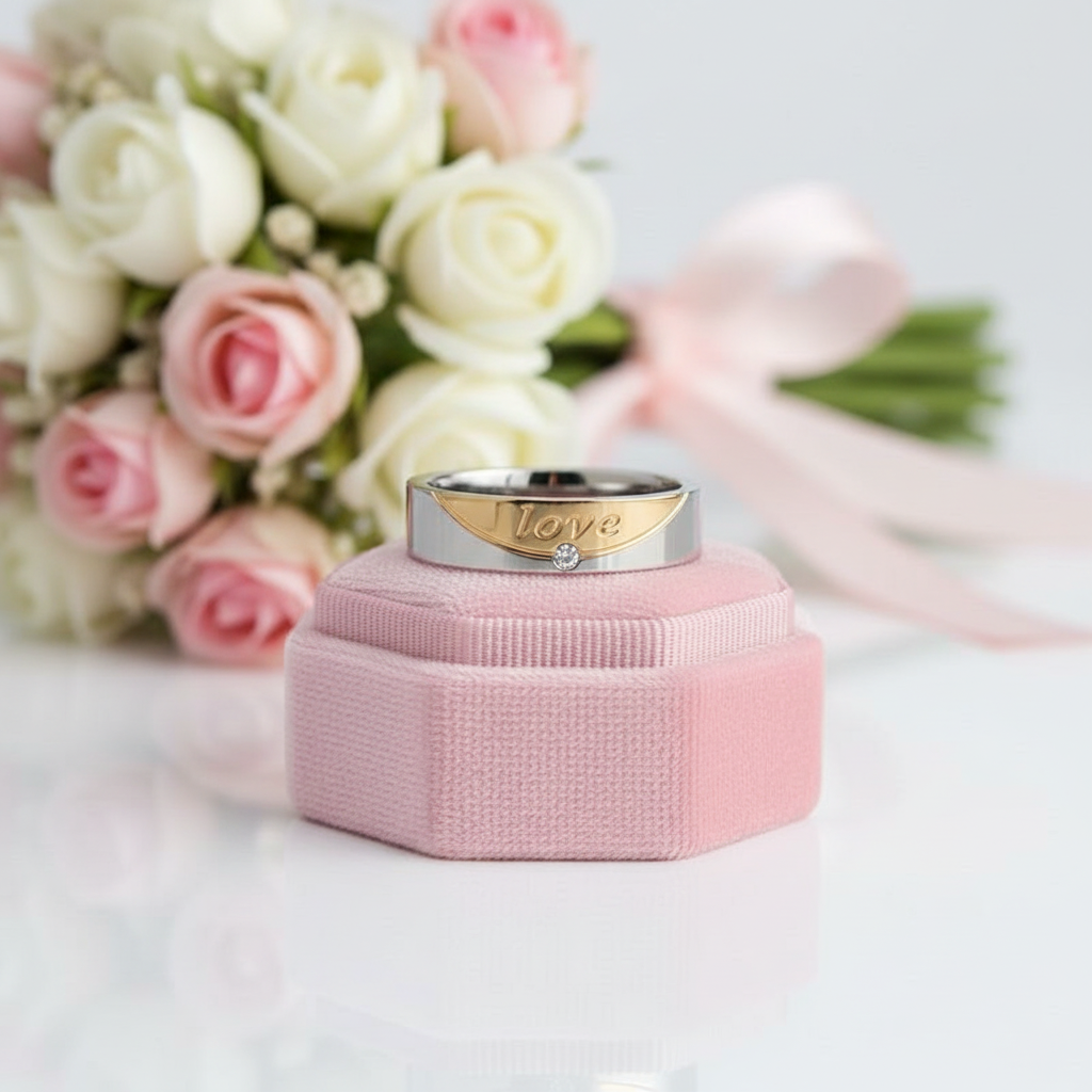 Romantic Two Tone Couple Wedding Band with Diamond Option-Black Diamonds New York