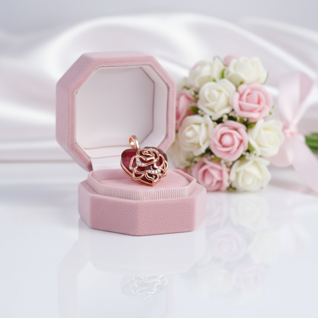 Romantic Rose Heart Pendant-Black Diamonds New York