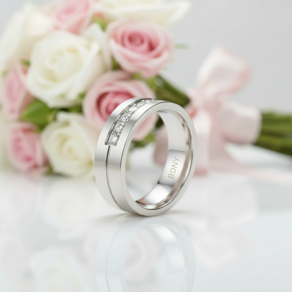 Romantic Round Diamond Option Couple Wedding Band-Black Diamonds New York