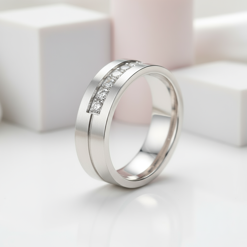 Romantic Round Diamond Couple Wedding Band-Black Diamonds New York