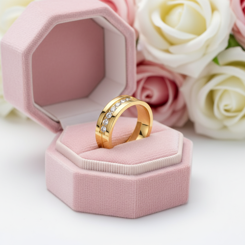 Romantic Round Diamond Option Couple Wedding Band-Black Diamonds New York
