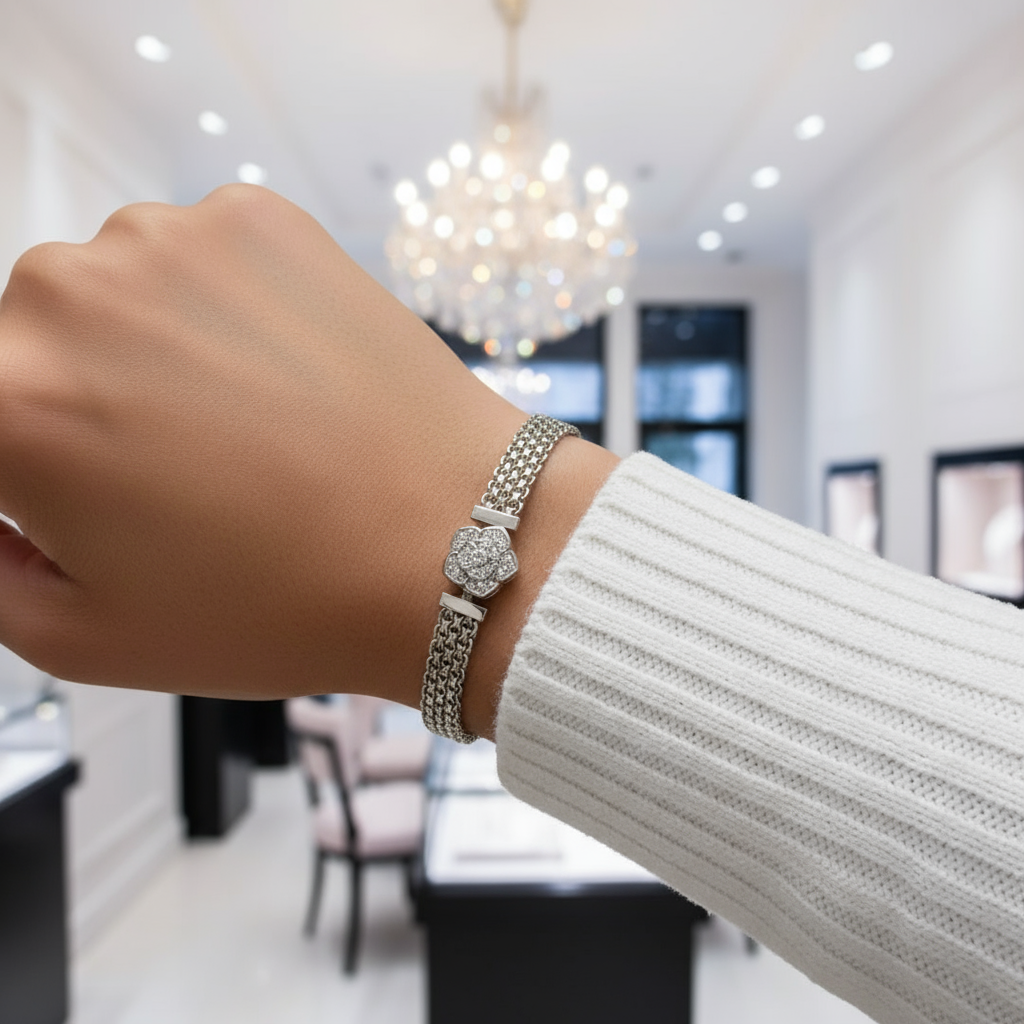 Rose Flower Flat Bracelet with Diamond-Black Diamonds New York