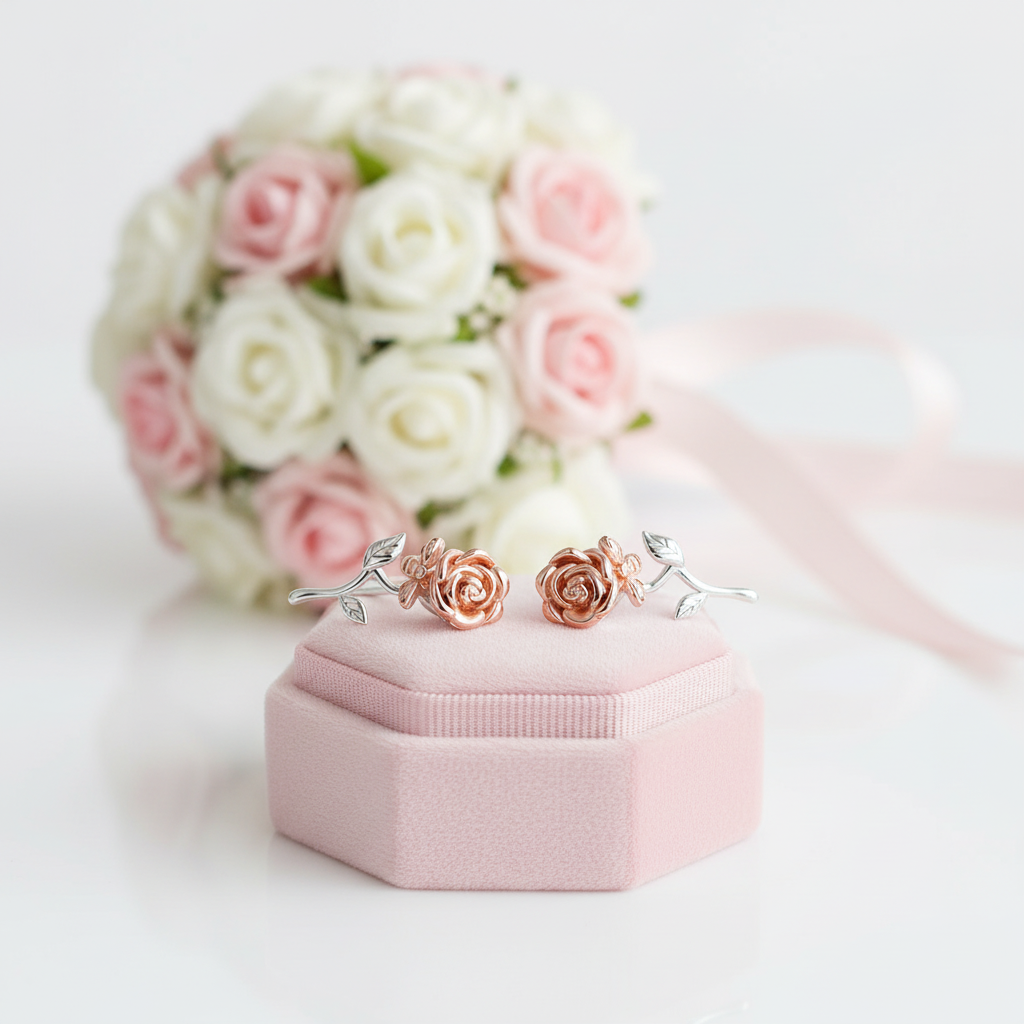 Rose Flower Stud Earrings-Black Diamonds New York