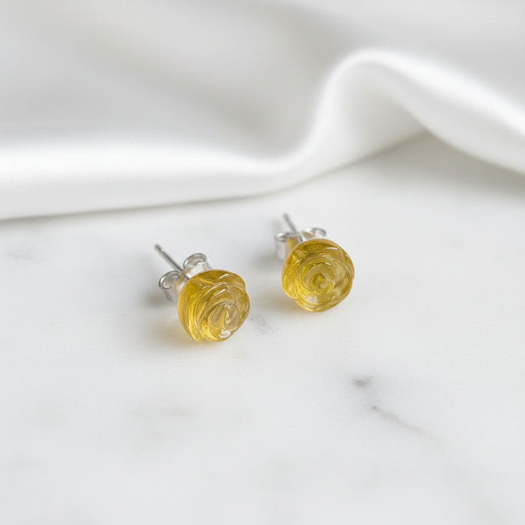 Rose Flower Stud Earrings-Black Diamonds New York