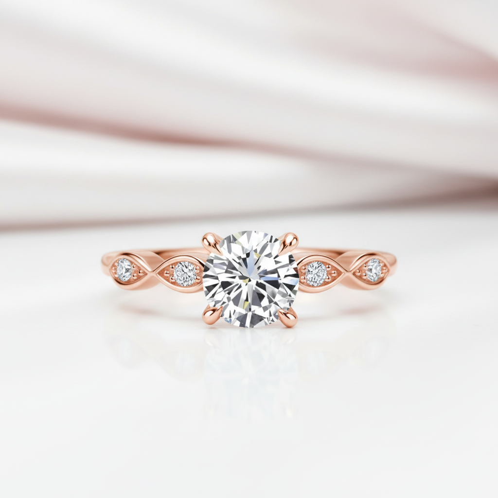 Rose Gold 1.0 ct Round Cut Diamond Option Promise Ring-Black Diamonds New York