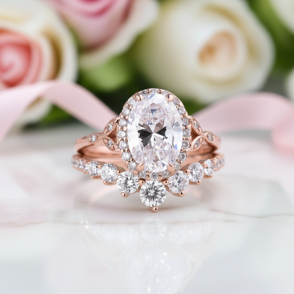 Rose Gold 2.0ct Oval Cut Women's Wedding Set-Black Diamonds New York