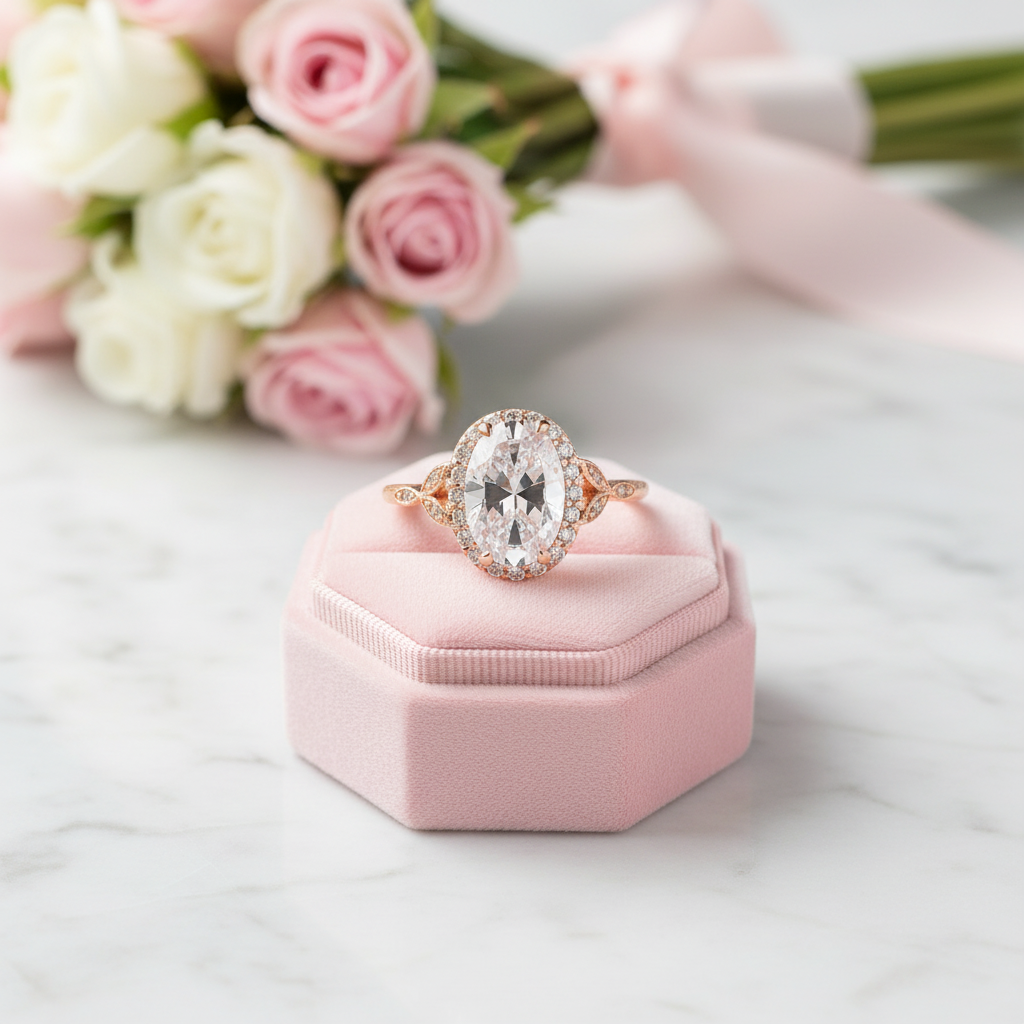 Rose Gold 2.0 Carat Oval Cut Engagement Ring-Black Diamonds New York