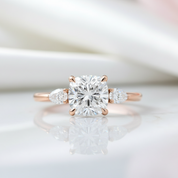 Rose Gold 2.0ct Cushion Cut Three Stone Diamond Engagement Ring